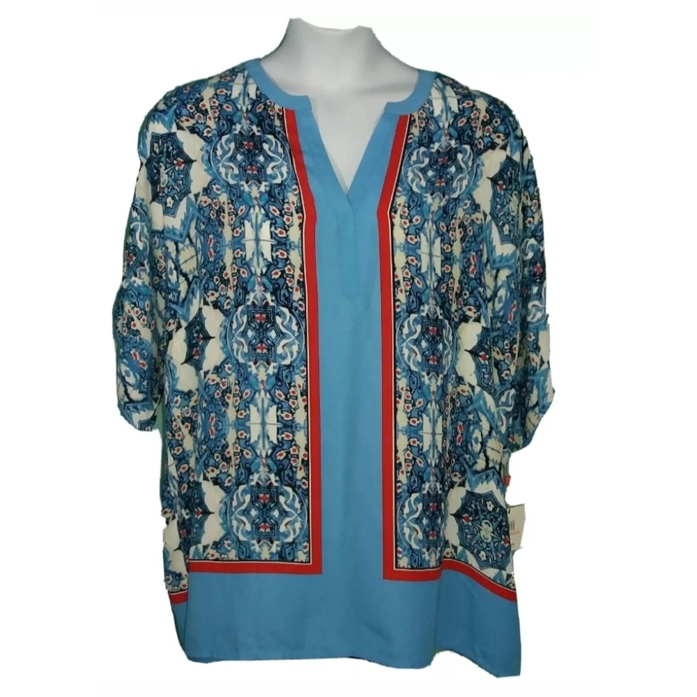 Rafaella Blouse Mediterranean Moment Short Sleeve Size 2X